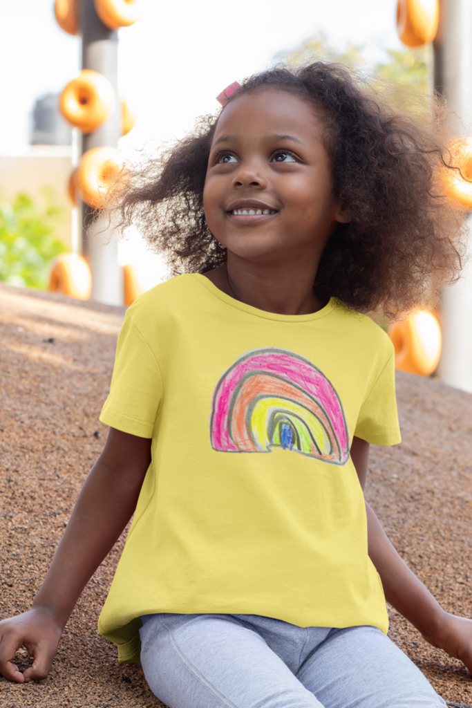 personalized shirts for kids. Girl in a shirt made from artwork. 