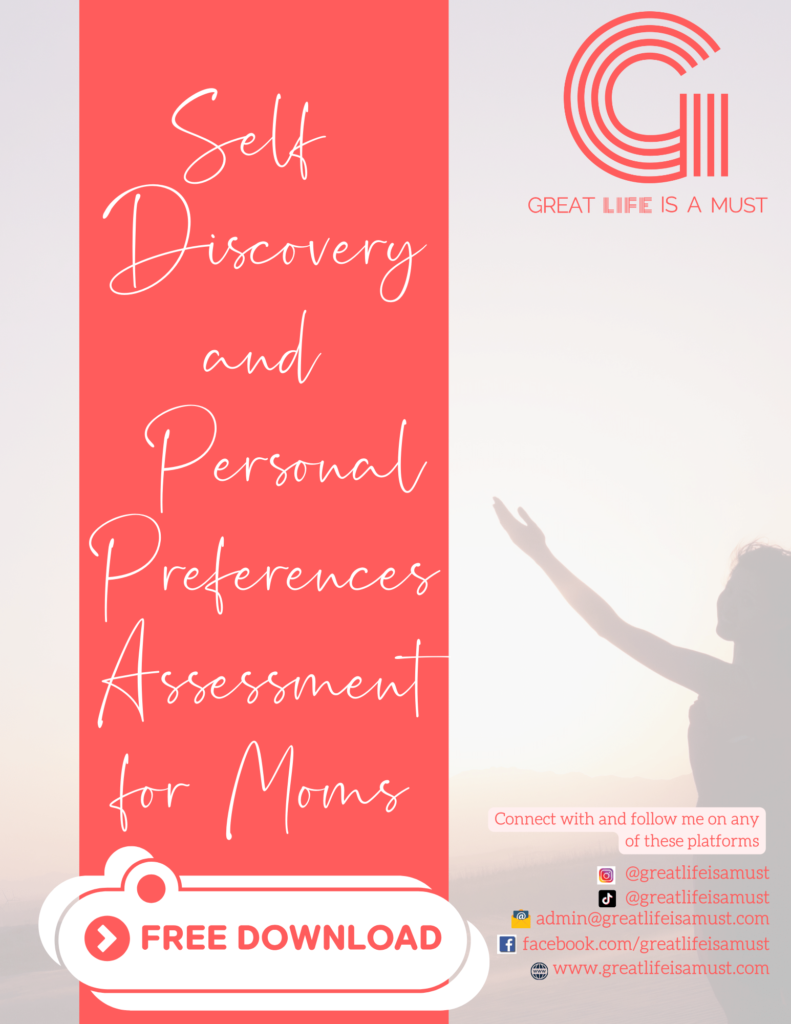 cover of my self discovery and personal preferences assessment for moms. You can click to download this assessment for free. This is for a blog to help women avoid losing yourself in motherhood